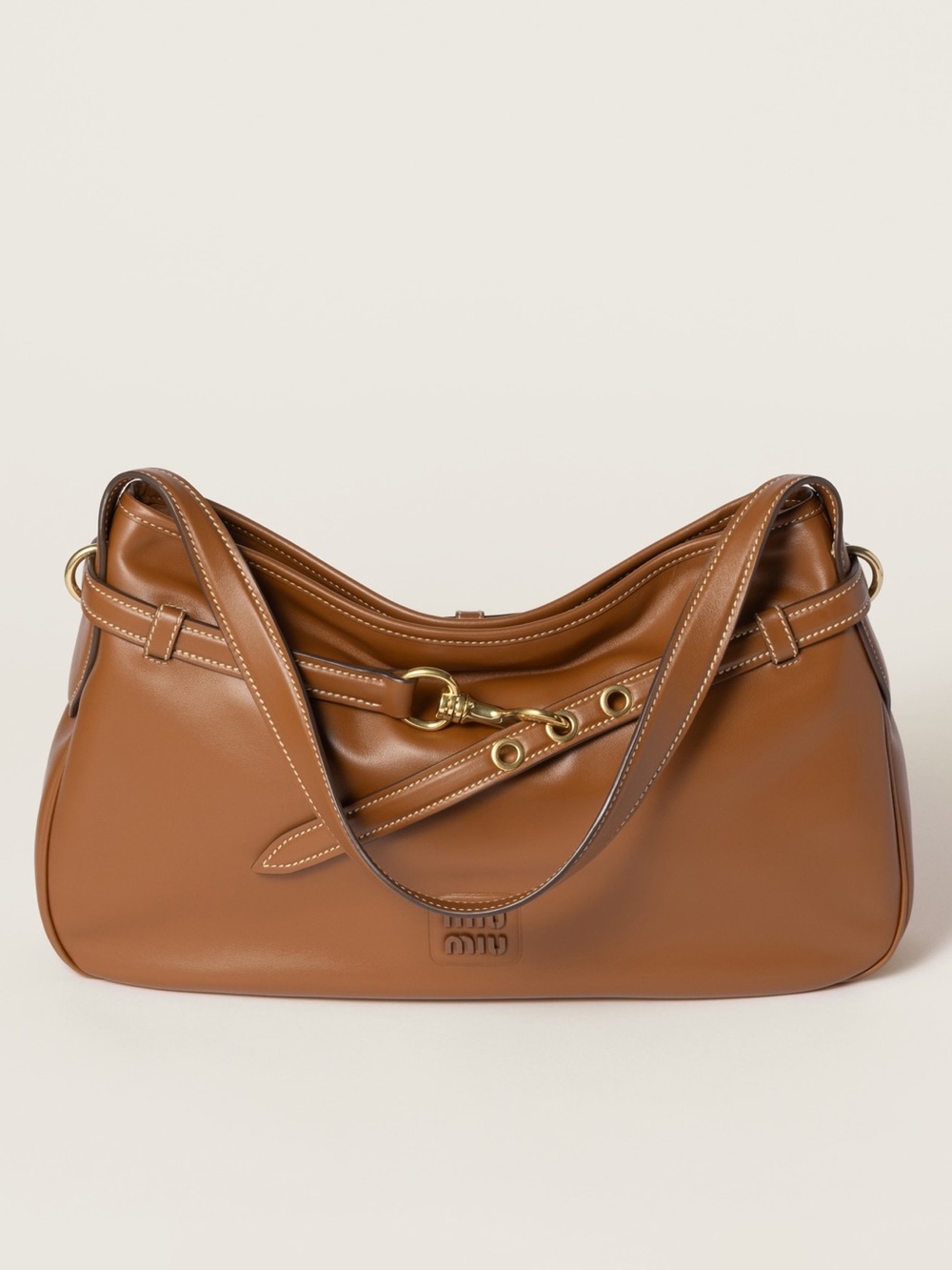 Miu Miu Aventure Leather Shoulder Bag  Purse Brown with Gold Hardware